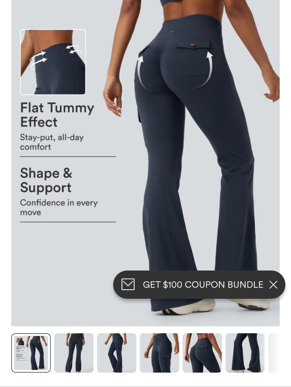 NWT Halara Black Daystretch High Waisted Ruched Flare Workout Leggings Pants - Picture 8 of 8